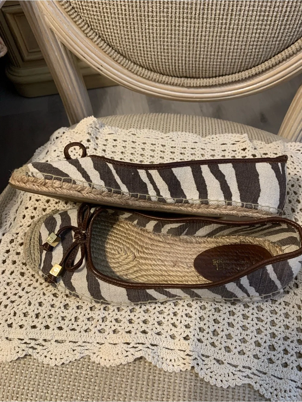 Michael Kors Zebra Print canvas espadrille flats size 8 1/2